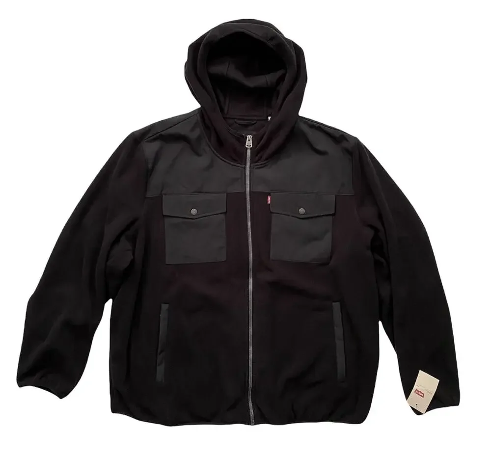Levi's Levis Nwt Black Mixed Media Fleece Hooded Jacket LM7TF637 3XLT 3XT